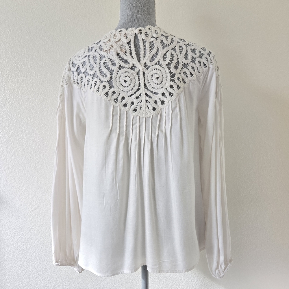 Johnny Was Cielito Modal Blouse Crochette‎ Detsils Biege Ivory Color Size Small - Picture 10 of 16